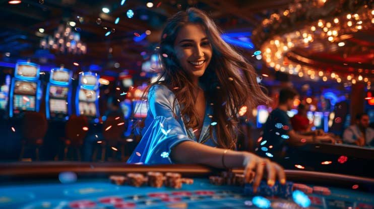 Tema sirkus hijau pada Slot Circus Delight